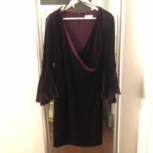 Calvin Klein Purple Velvet Bell Sleeve Dress